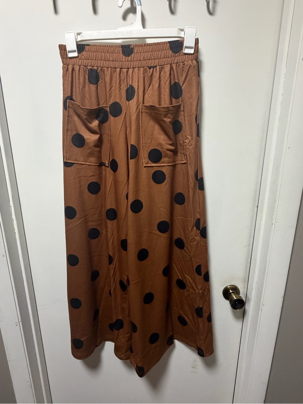 Brown Polka Dot Wide-Leg Skirt with Pockets